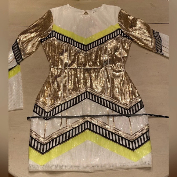 NWT, Endless Rose, Sequin Long Sleeve Mini Dress, Lime Multi, Gold, White Yellow - Picture 10 of 15
